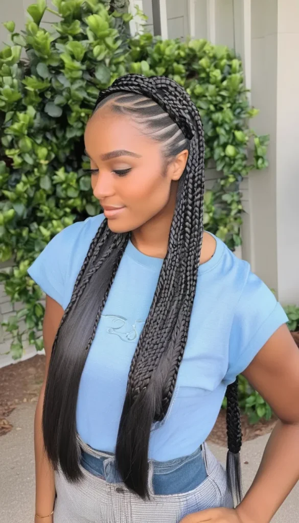 Braided Headband with Straight Long Weave