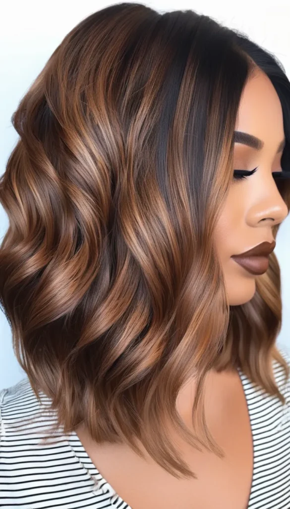 Chocolate Brown Wavy Layered Lob