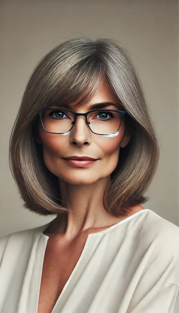 Gray Lob with Long Parted Bangs