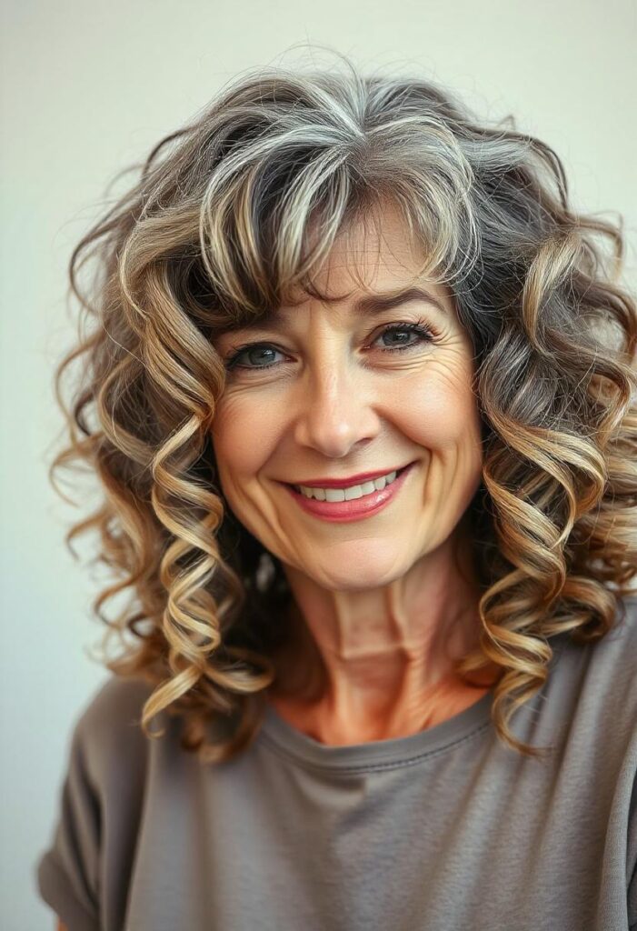 Middle-Length Curls with Curly Bangs