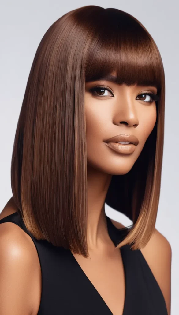 Sleek Lob with Thin Bangs