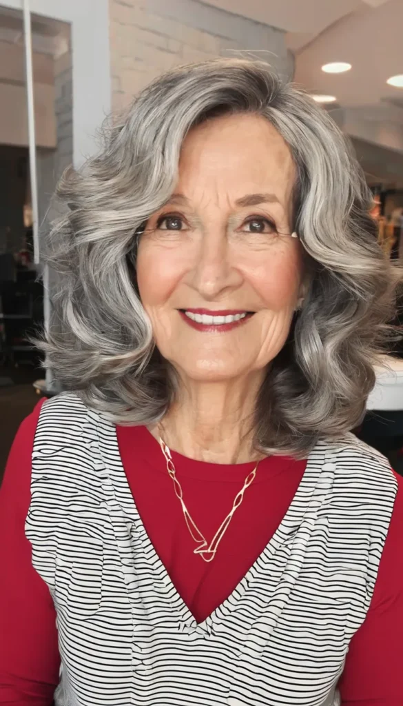 Wavy Lob for Grey Hair