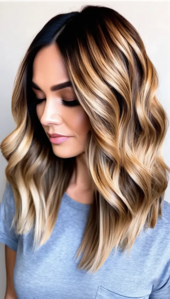 Wavy Lob with Balayage Highlights