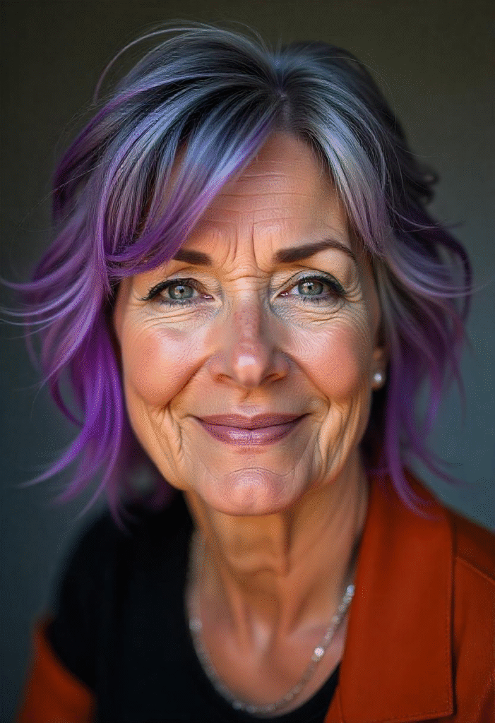 20 Best Shag Hairstyles for Women Over 60: Timeless And Trendy 11 Shaggy Cut With Purple Highlights