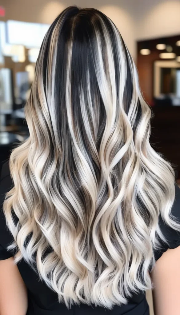 Black Hair with Platinum Highlights