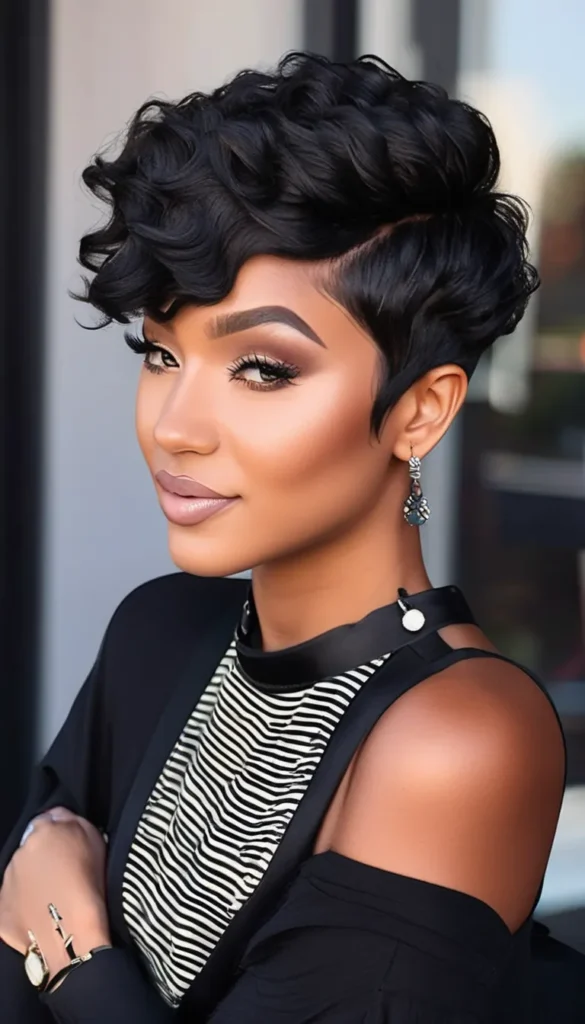 Black Wavy Pixie with Undercut