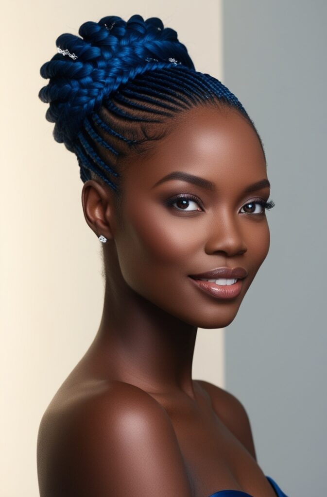 Blue Cornrow Top Bun