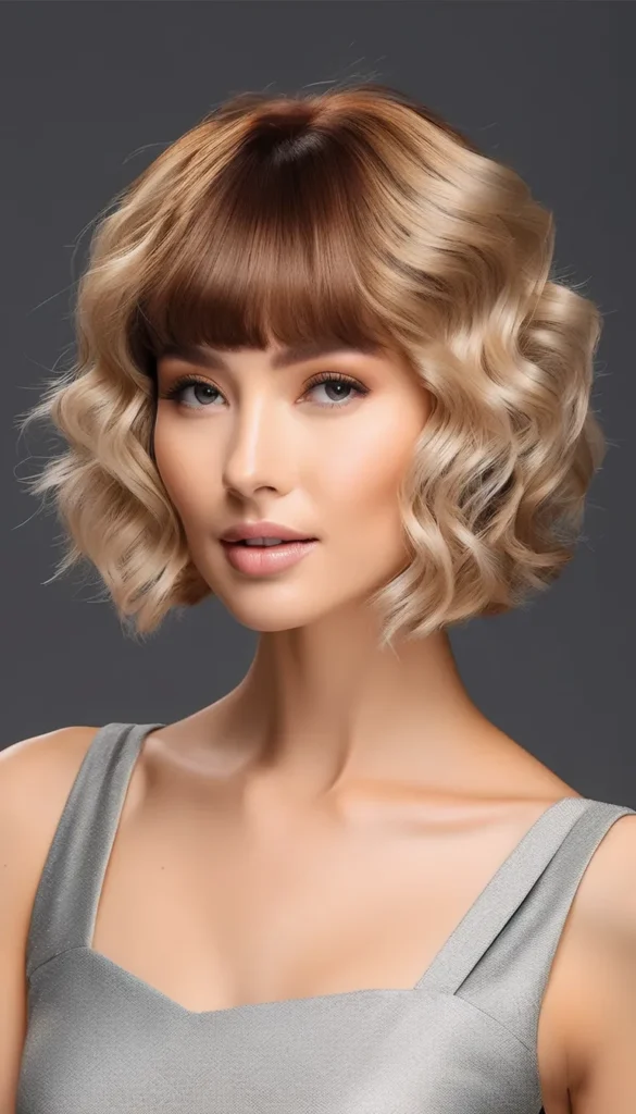 Blunt Curly Bob with Bangs