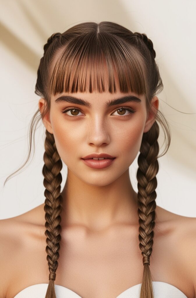 Braided Pigtails with Bangs