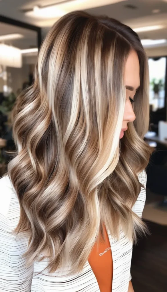 Brown Hair with Beige Blonde Balayage