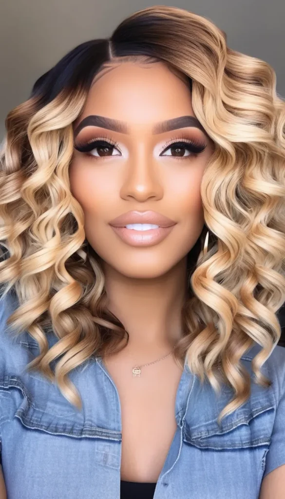 Curly Bob with Blonde Ombre