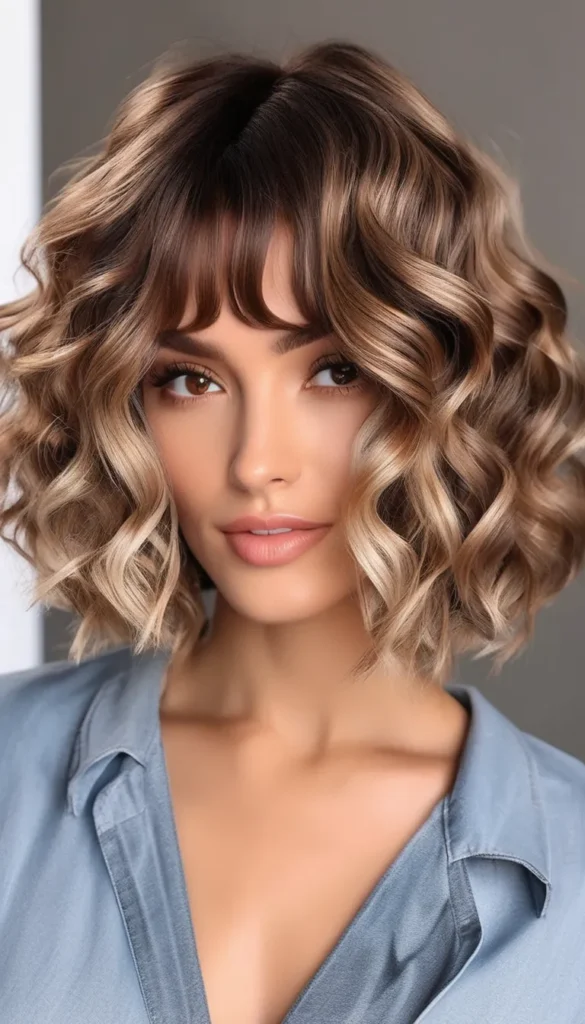 Curly Bob with Curtain Bangs