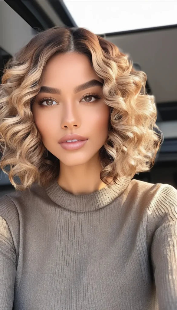 Curly Bob with Highlights