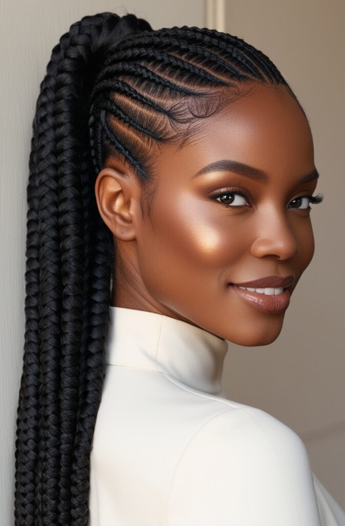 High Cornrow Braided Ponytail