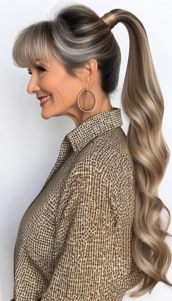 High Ponytail with Wispy Bangs