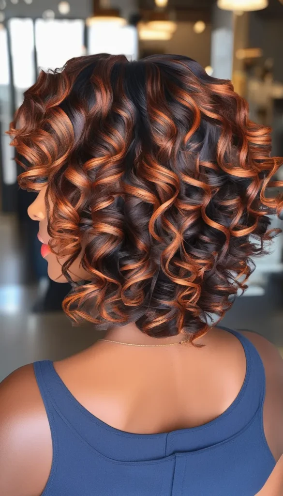 Layered Curls with Copper Highlights