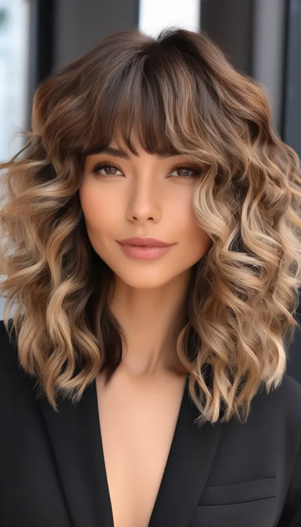 Layered Curly Lob with Wispy Bangs