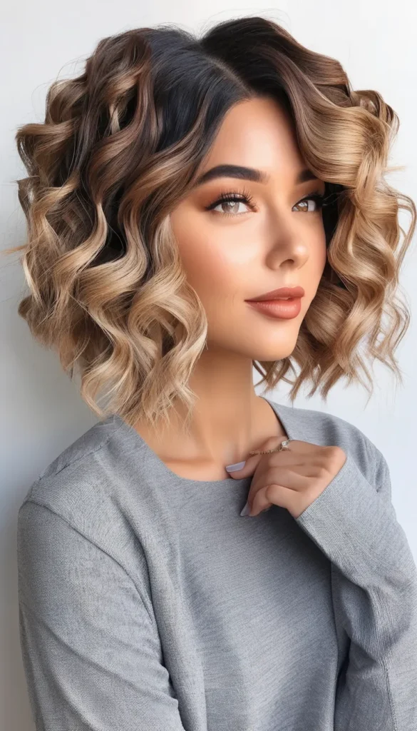 Loose Short Curls with Lowlights