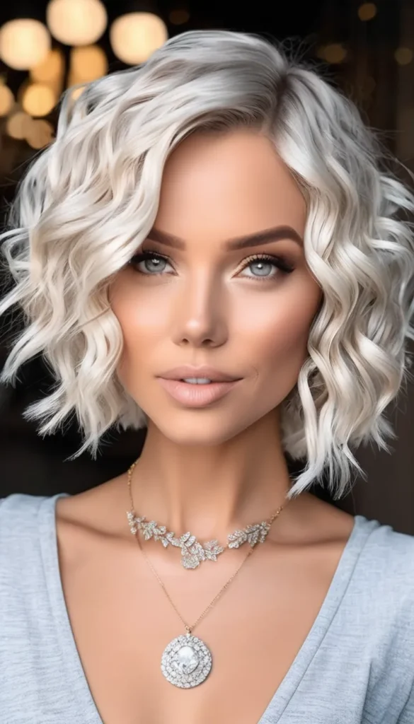 Platinium Wavy Bob with Side Part