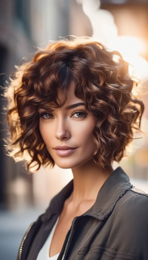 Shaggy Curly Brunette Bob