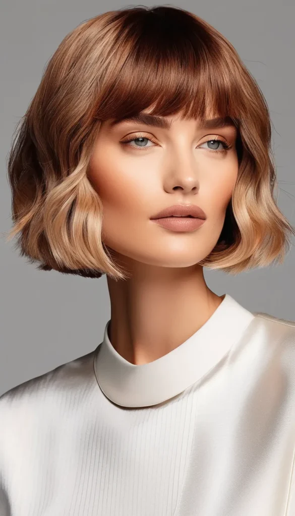 Wavy Blunt Bob with Bangs