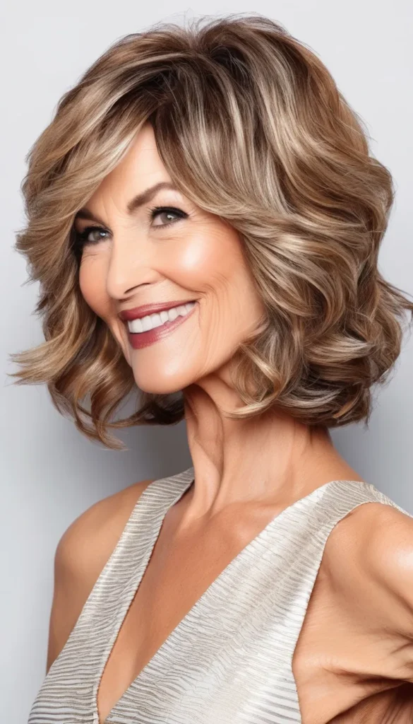 Wavy Bob with Side-Swept Fringe