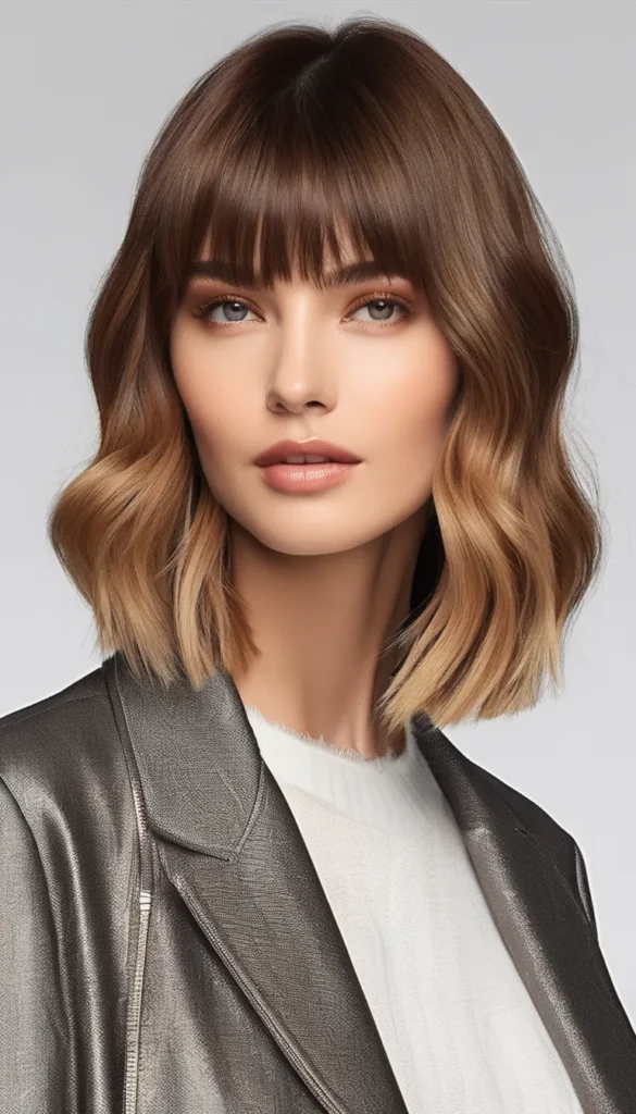 Wavy Lob with Bangs