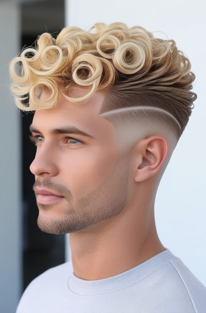 29 Curly Fade Hairstyles for Men in 2025 1 Blonde Curls with Tapered Sides