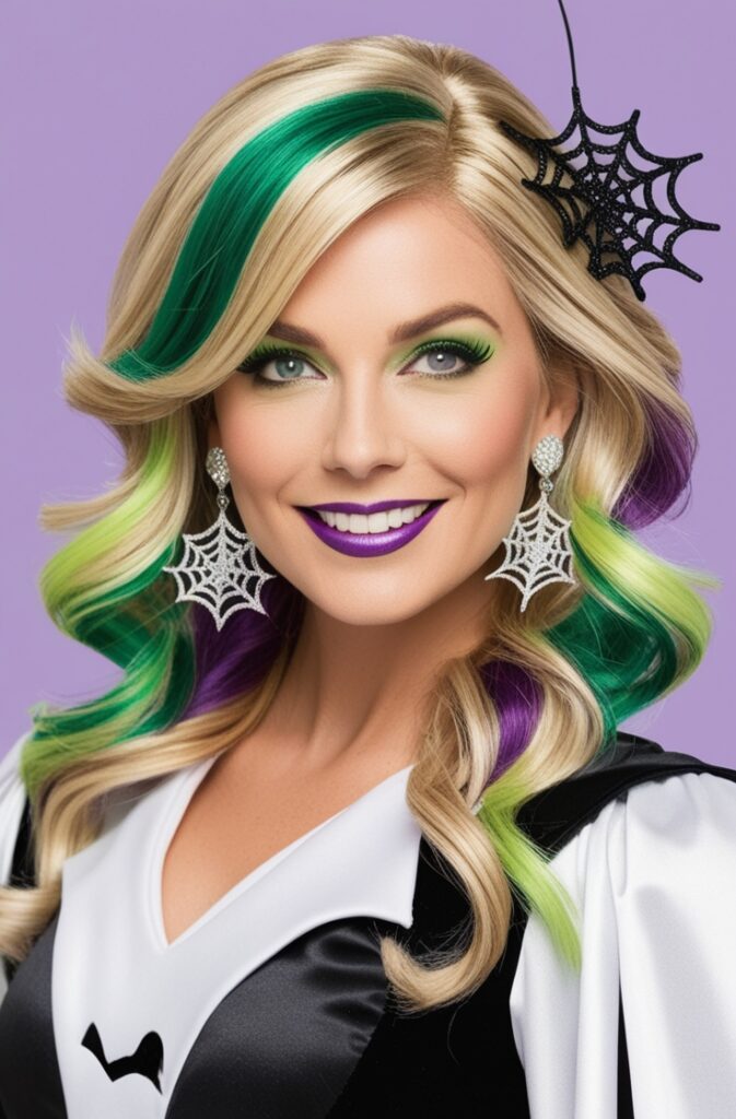 Blonde Hair with Green and Purple Highlights