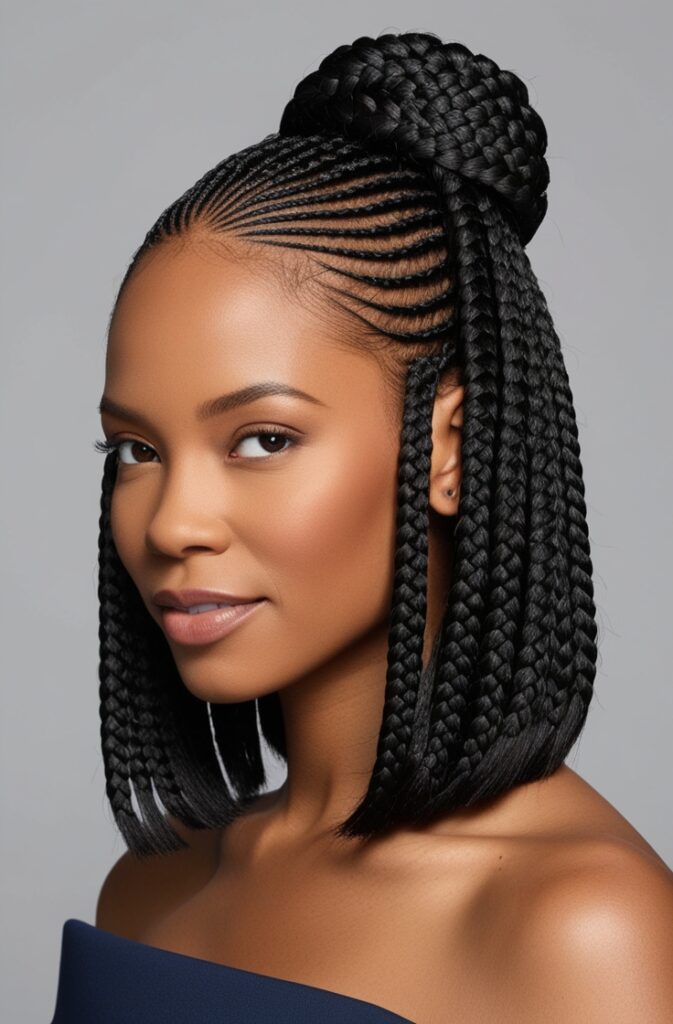22 Best Bob Braids You Can Try in 2025 8 Braided Bob with Rolled Half Updo