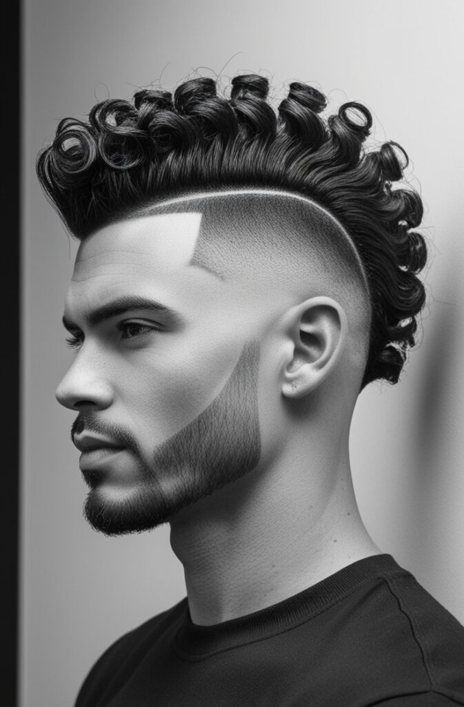 29 Curly Fade Hairstyles for Men in 2025 11 Burst Fade with Curly Mohawk