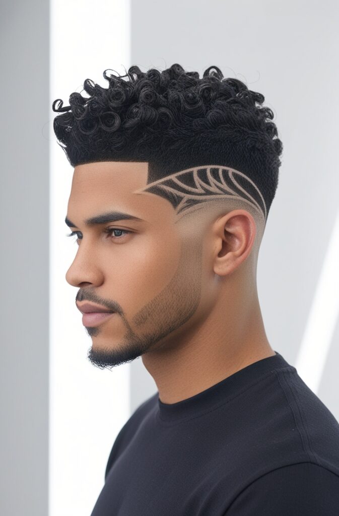 29 Curly Fade Hairstyles for Men in 2025 2 Curly Fade with Design