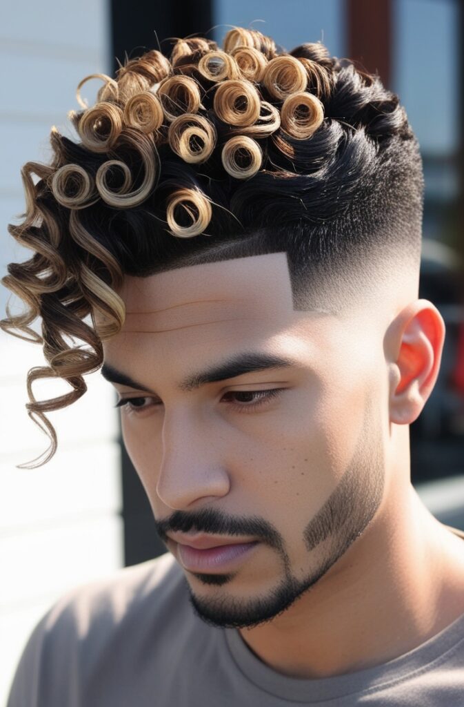 29 Curly Fade Hairstyles for Men in 2025 4 Curly Fade with Highlighted Tips