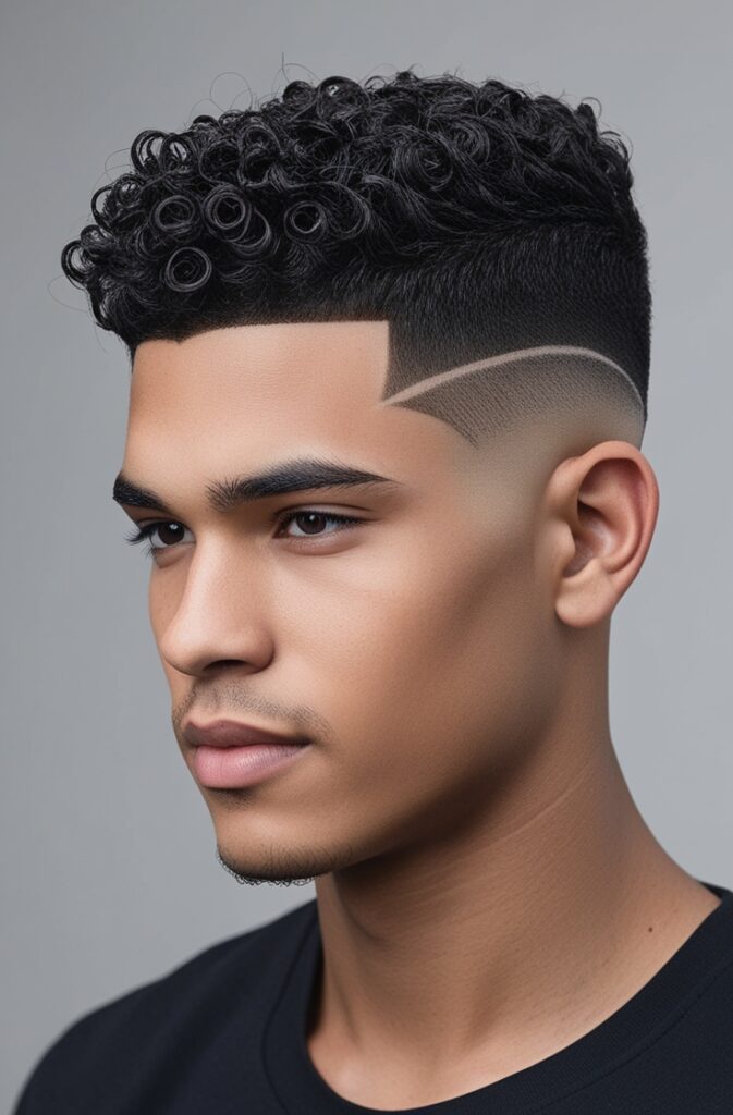 29 Curly Fade Hairstyles for Men in 2025 6 Low Fade Curly Hairstyle With Shaved Line