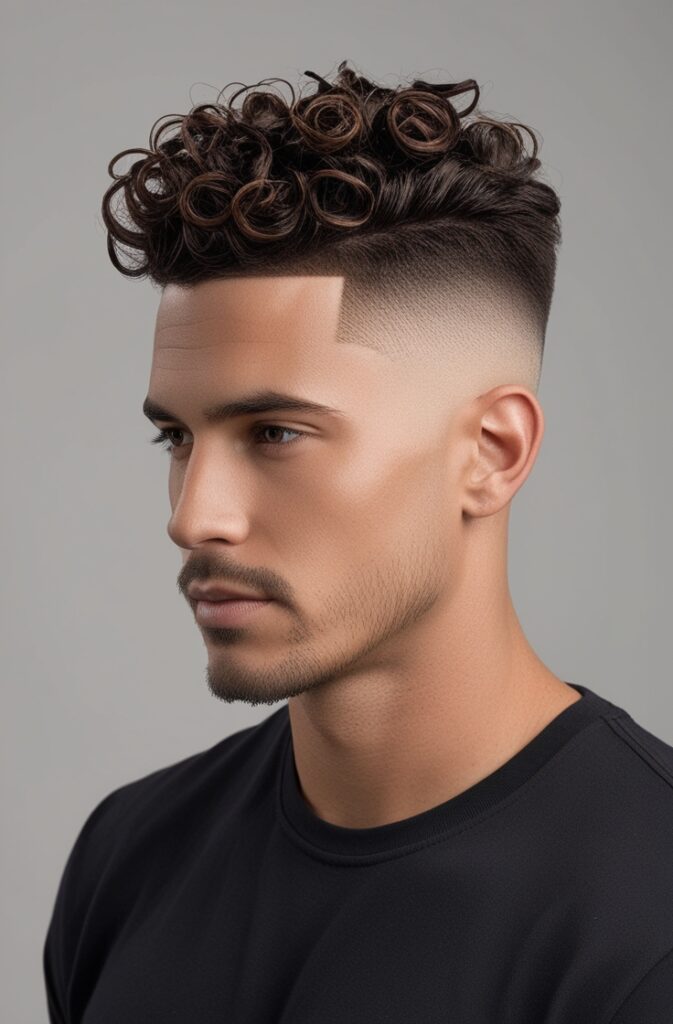 29 Curly Fade Hairstyles for Men in 2025 14 Temple Fade with Curly Top