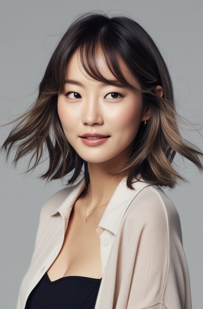 Wavy Lob with Side Bangs