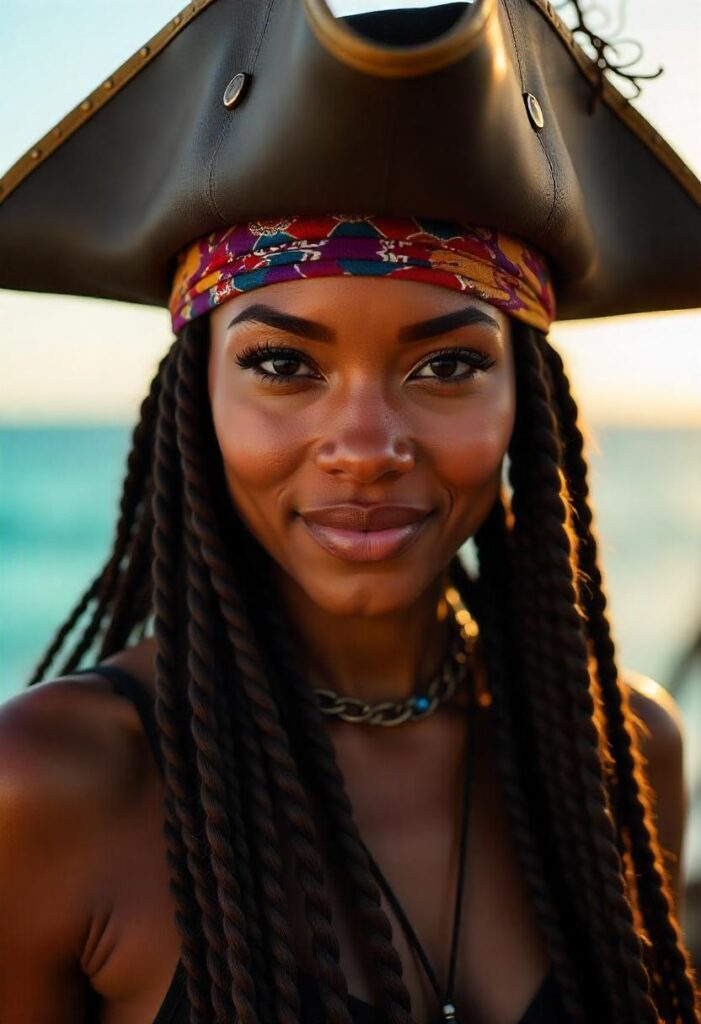 Box Braids with Bandana and Pirate hat