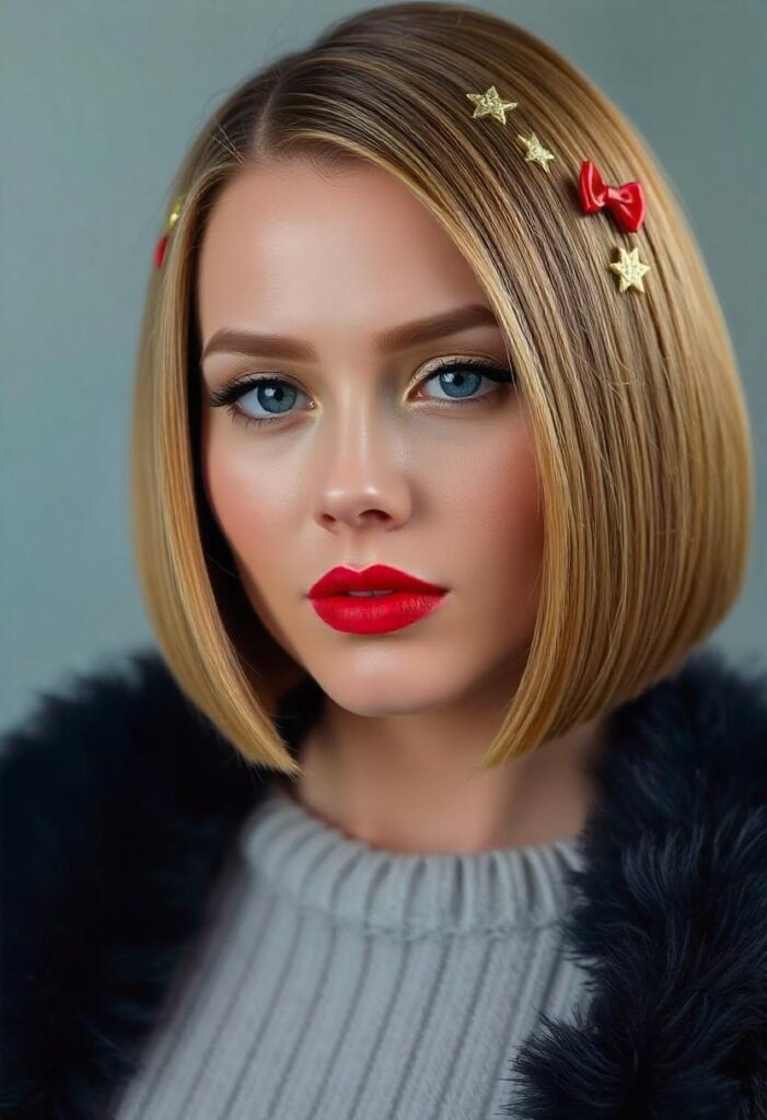 Classic Sleek Bob with Holiday Pins