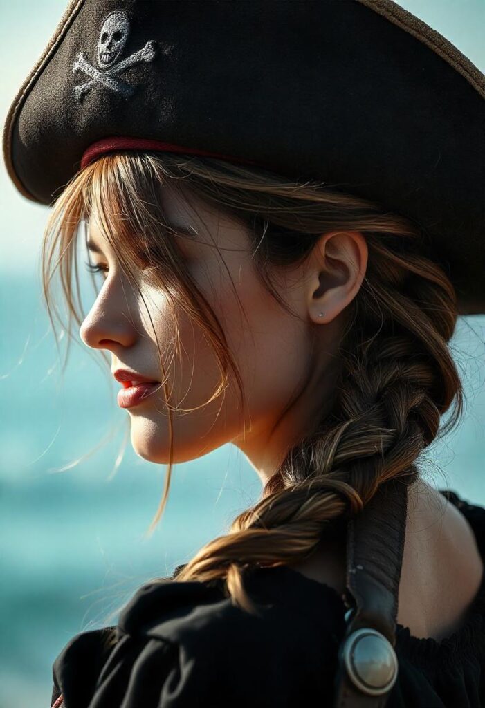 Loose Cascading Braid with a pirate hat