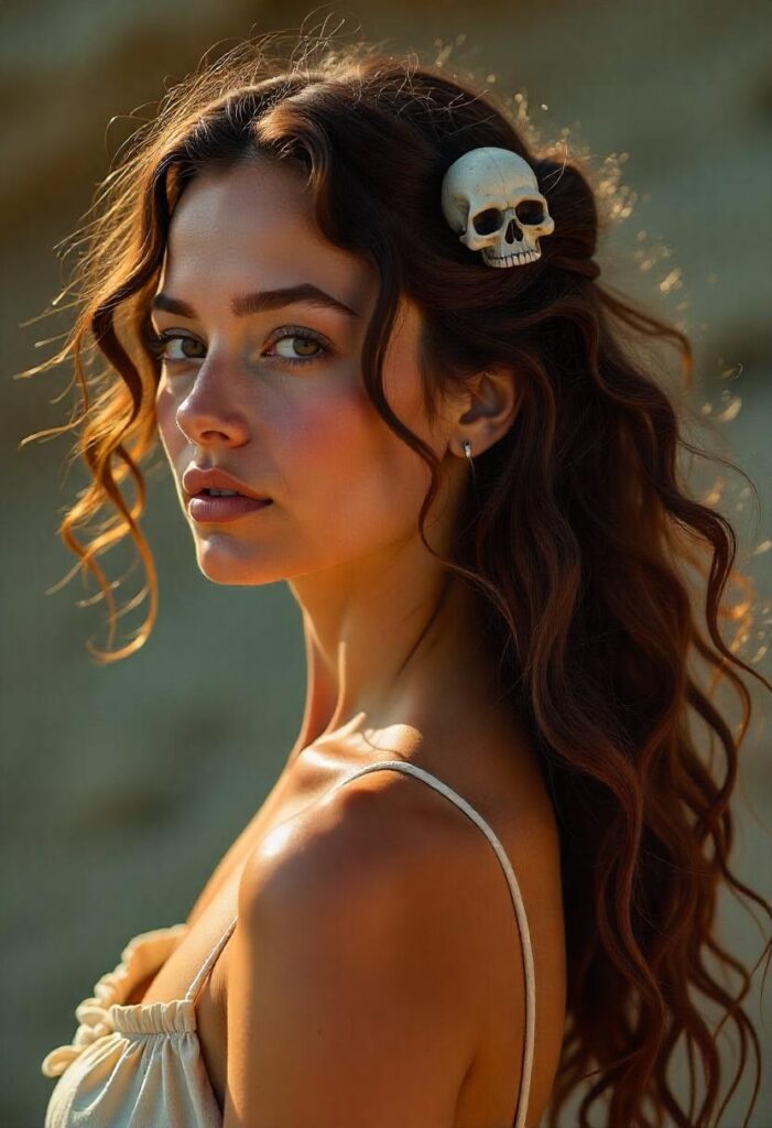 Loose Curls with Skull Hair Jewelry