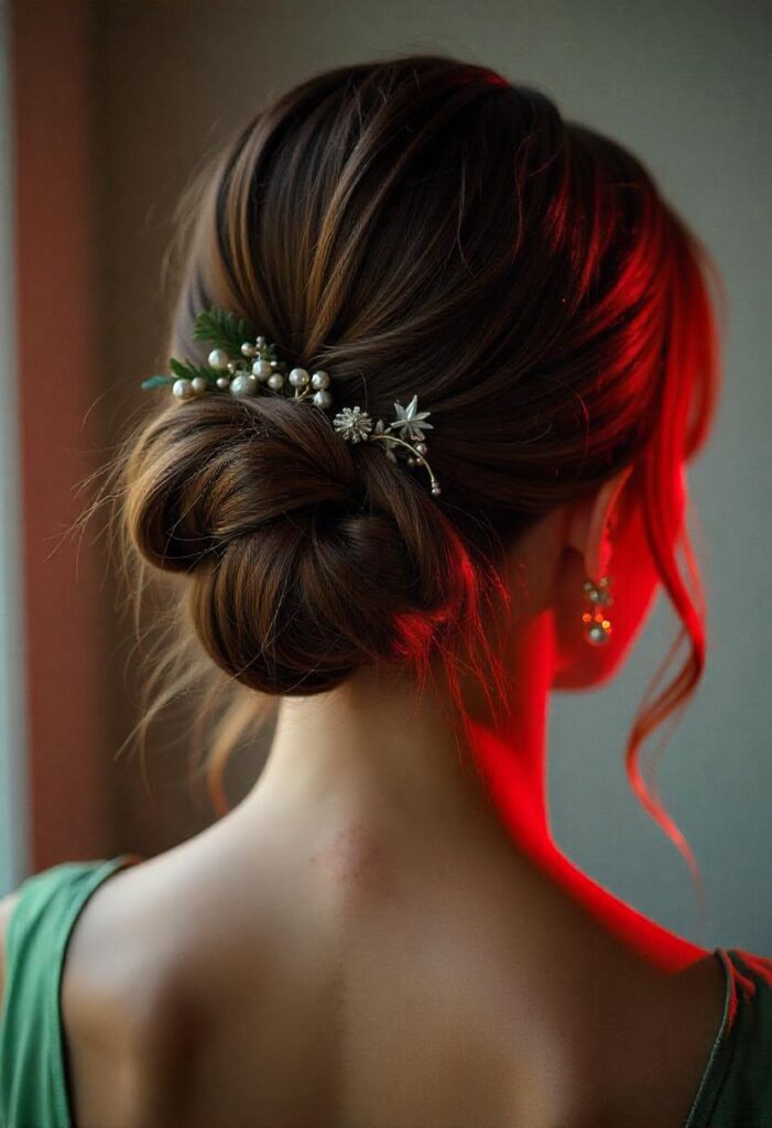 Messy Updo with Holiday Accessories