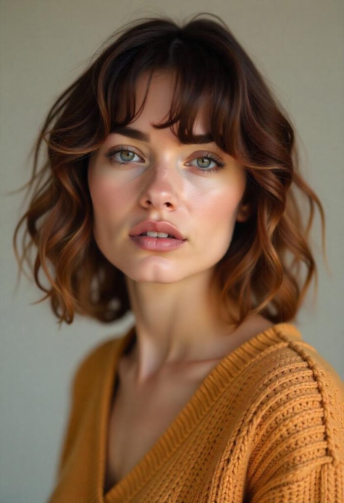 Shoulder-Length Curls with Bangs