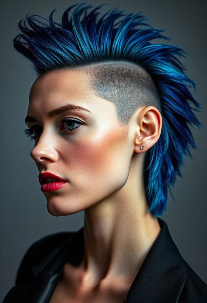 31 Mohawk Hairstyles for Women That Are Trending In 2025 17 Textured Blue Hawk