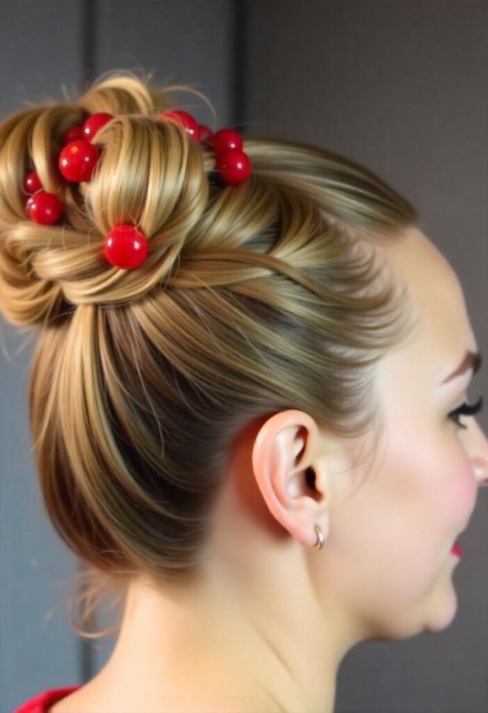 Wrapped High Bun with Red Beads