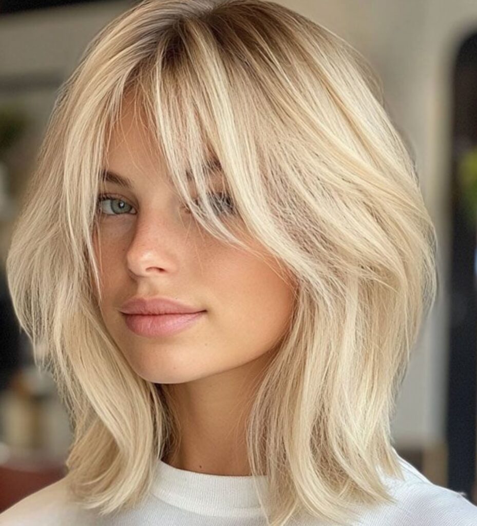 Curtain Bangs with Wavy Bob
