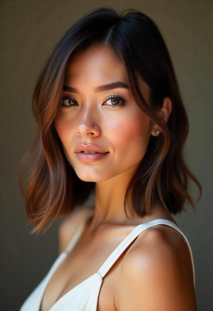 Sleek Lob with Money Piece Highlights
