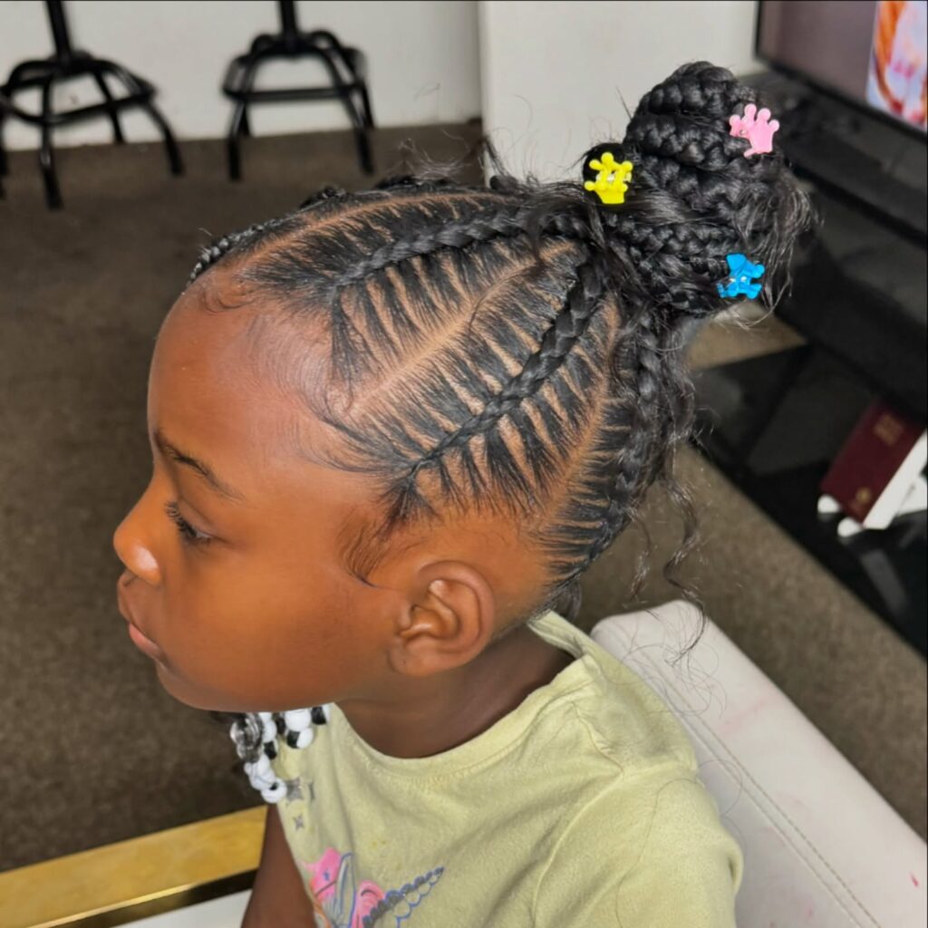 Braided Bun with Colorful Clips