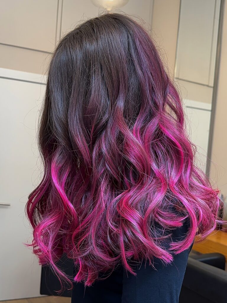 15 Best Pink Hair Color Ideas to Try This Halloween 2 Dark base with magenta-pink balayage