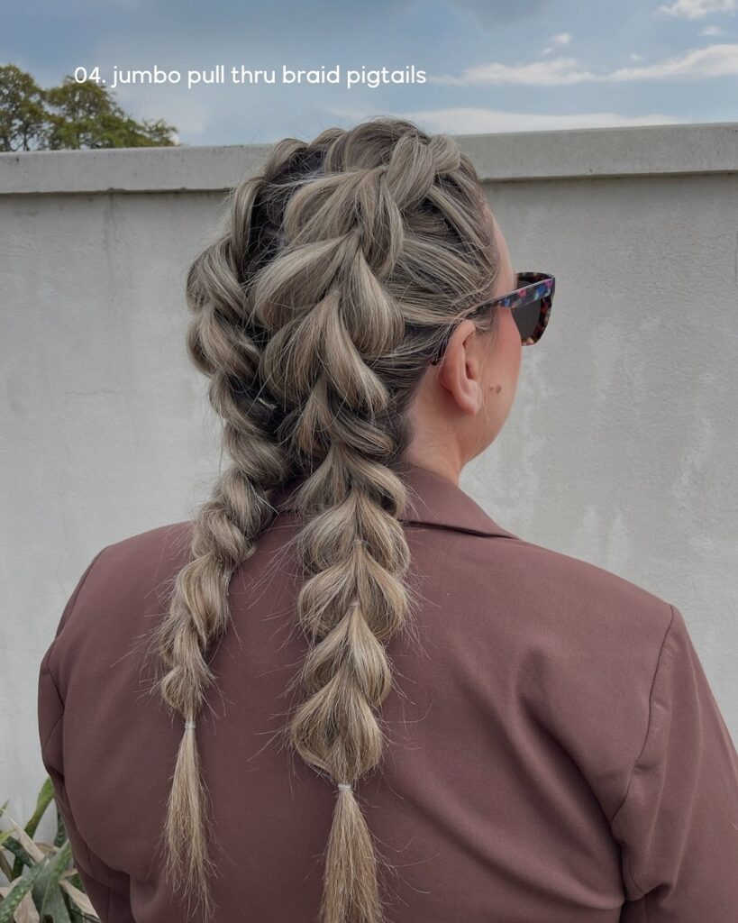 12 Quick Summer Vacation Hairstyles You Can Do in Minutes 6 Jumbo Pull-Through Braid Pigtails
