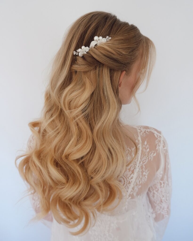 Twisted Side Sweep with Floral Accents
